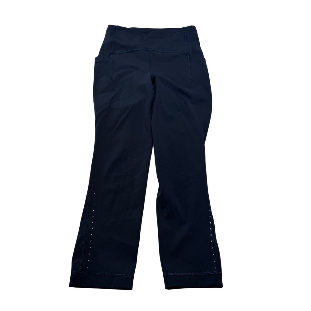 LULULEMON Swift Speed High Rise Crop Navy Blue Leggings Pockets Women's Size 2